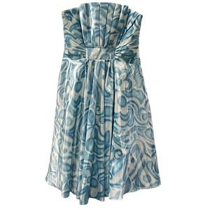 Badgley Mischka Strapless Dress Size 12 Blue Floral Watercolor Formal Party